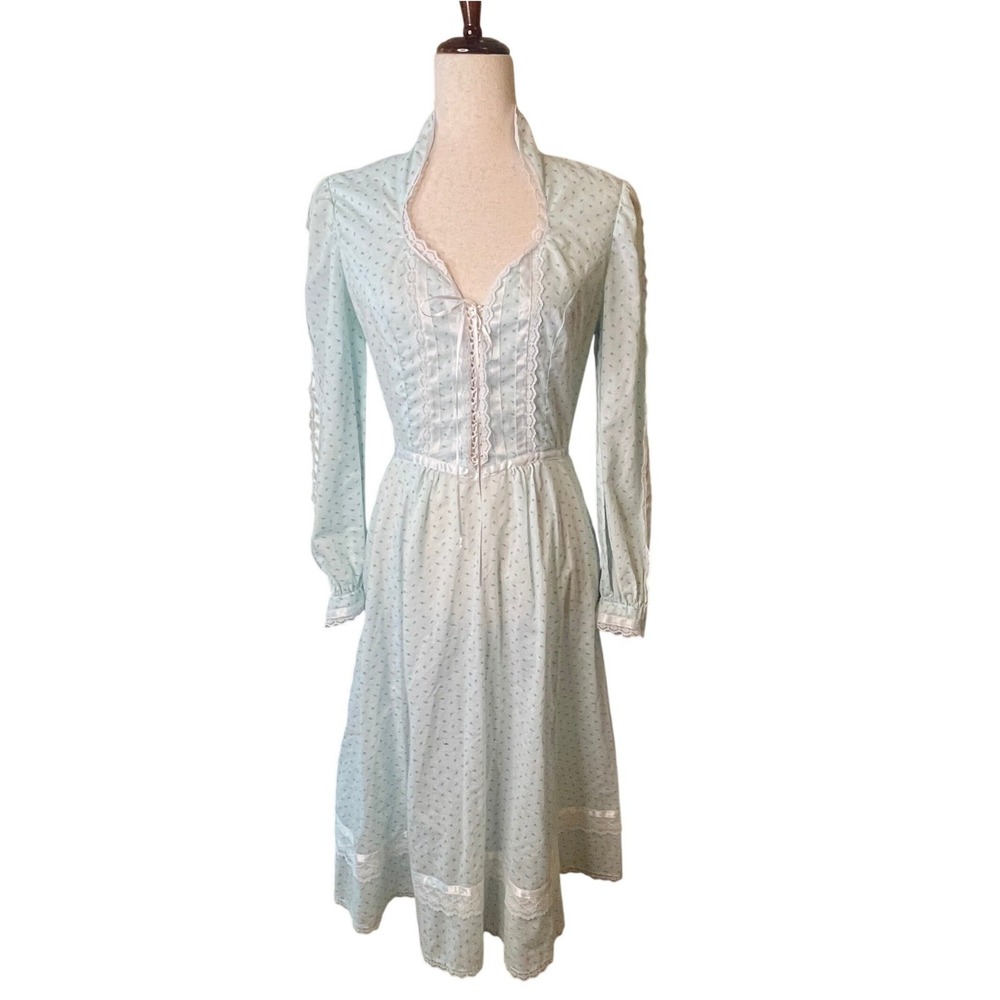 VTG Prairie Dress Small Lace up Corset Floral Midi 70s Gunne Sax Style Handmade